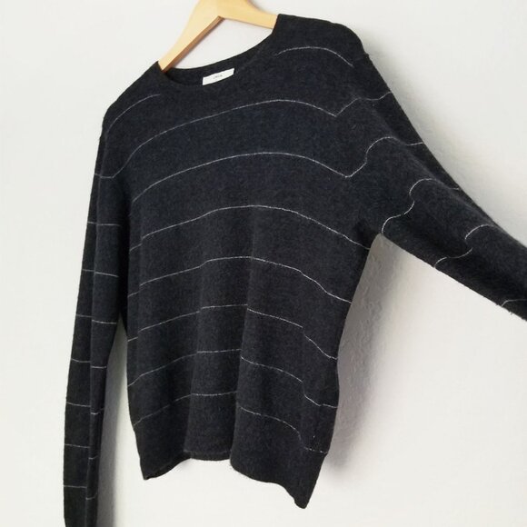 Vince Stripe Fitted 100% Cashmere Crewneck Sweater Charcoal Gray Size XL $345 - Picture 13 of 14